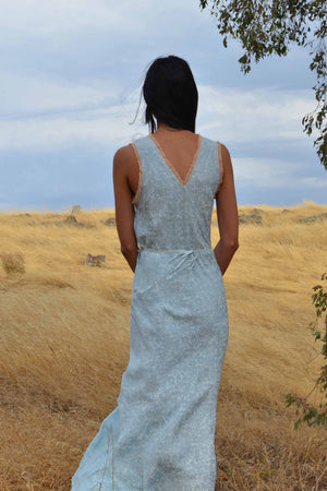 1930s Ice Blue Silk Damask Slip Dress