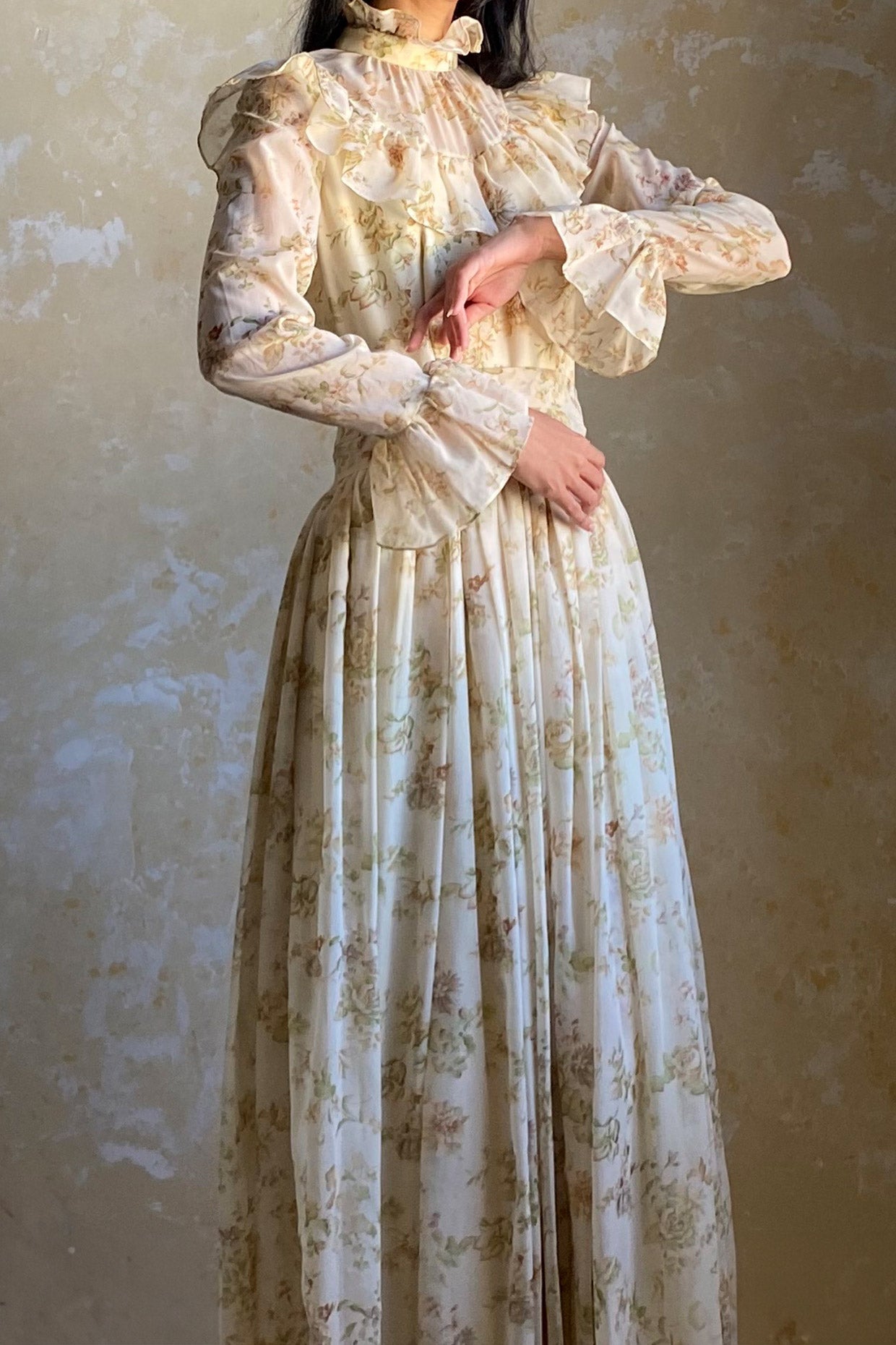 1970s Floral Chiffon Gown