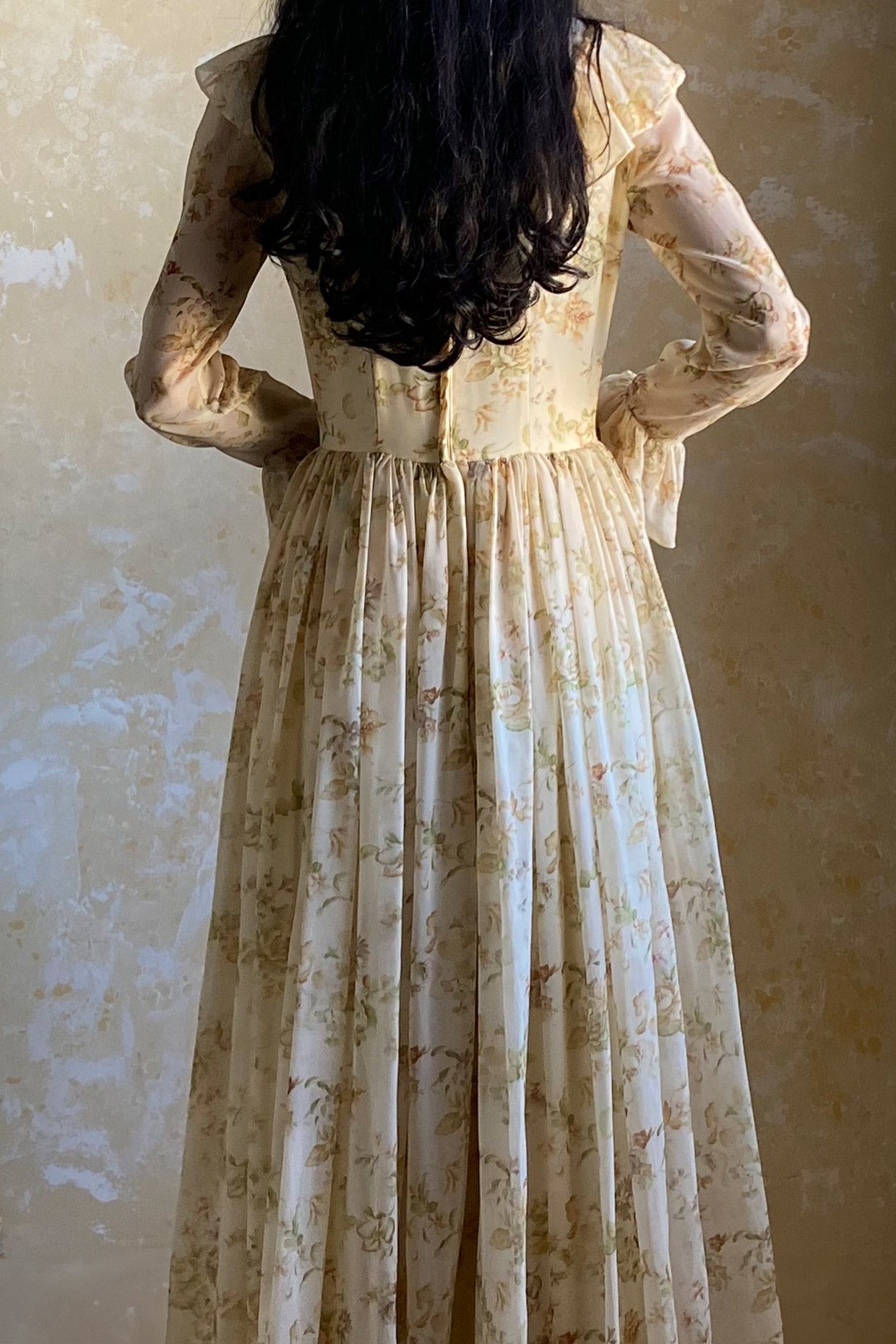 1970s Floral Chiffon Gown