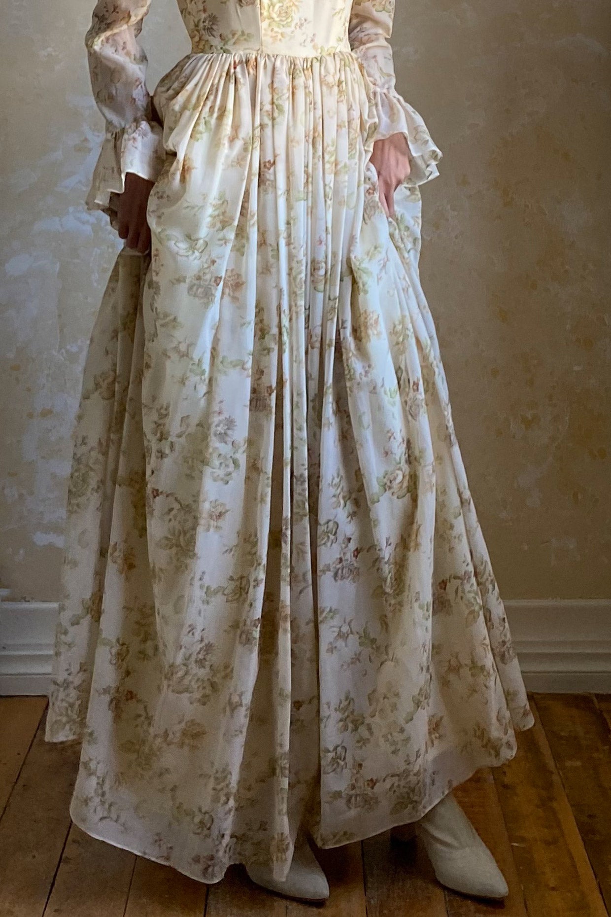 1970s Floral Chiffon Gown
