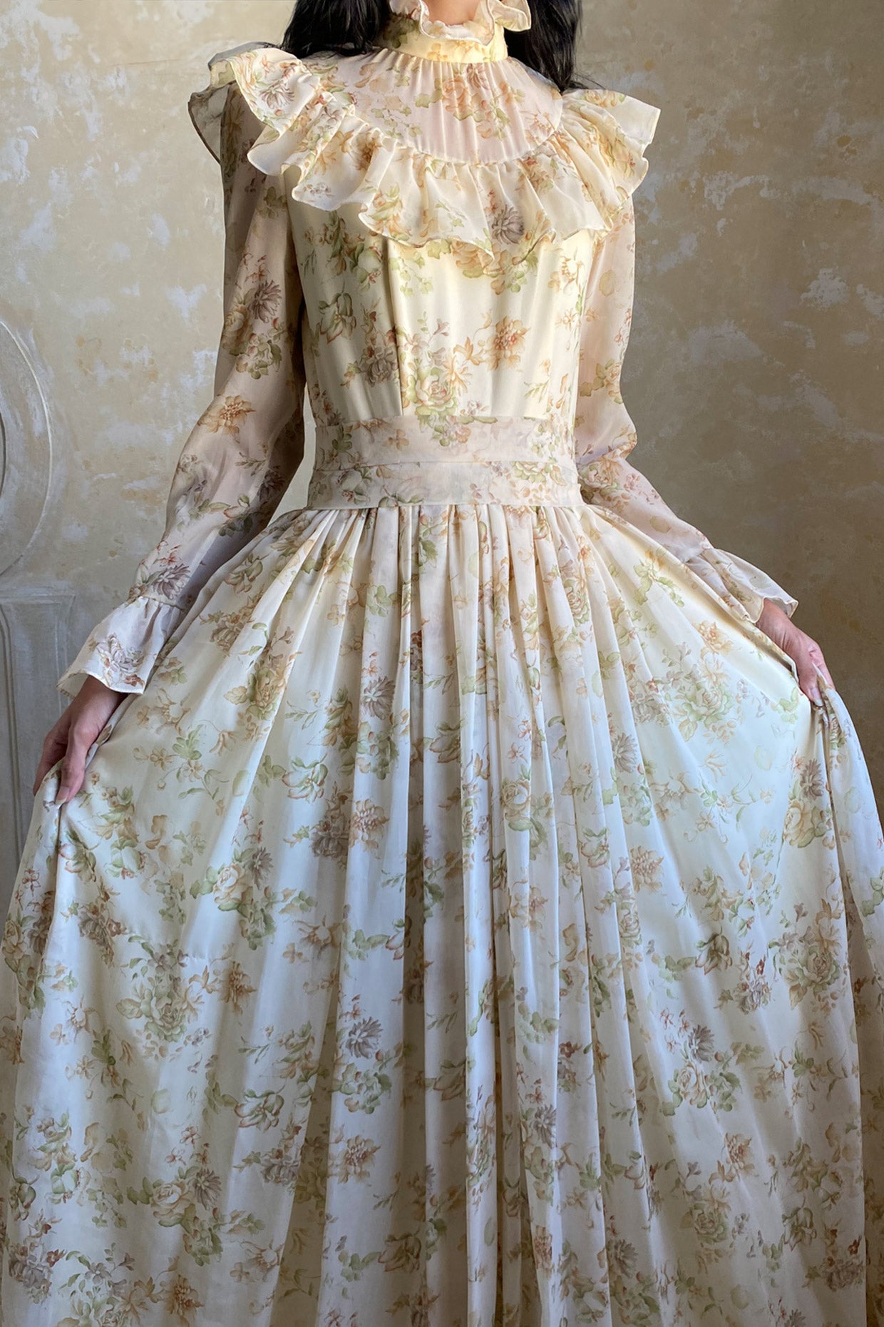 1970s Floral Chiffon Gown