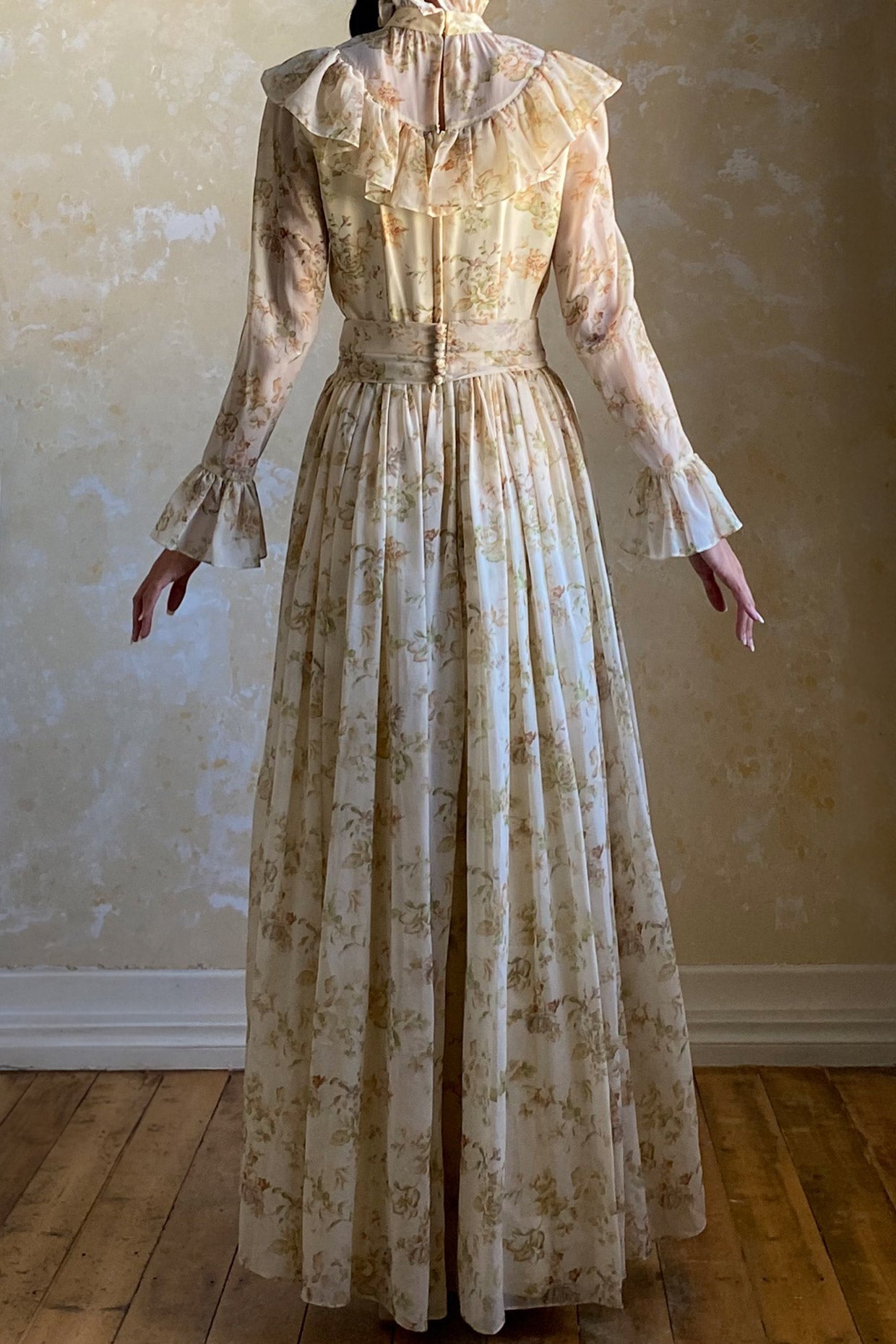 1970s Floral Chiffon Gown