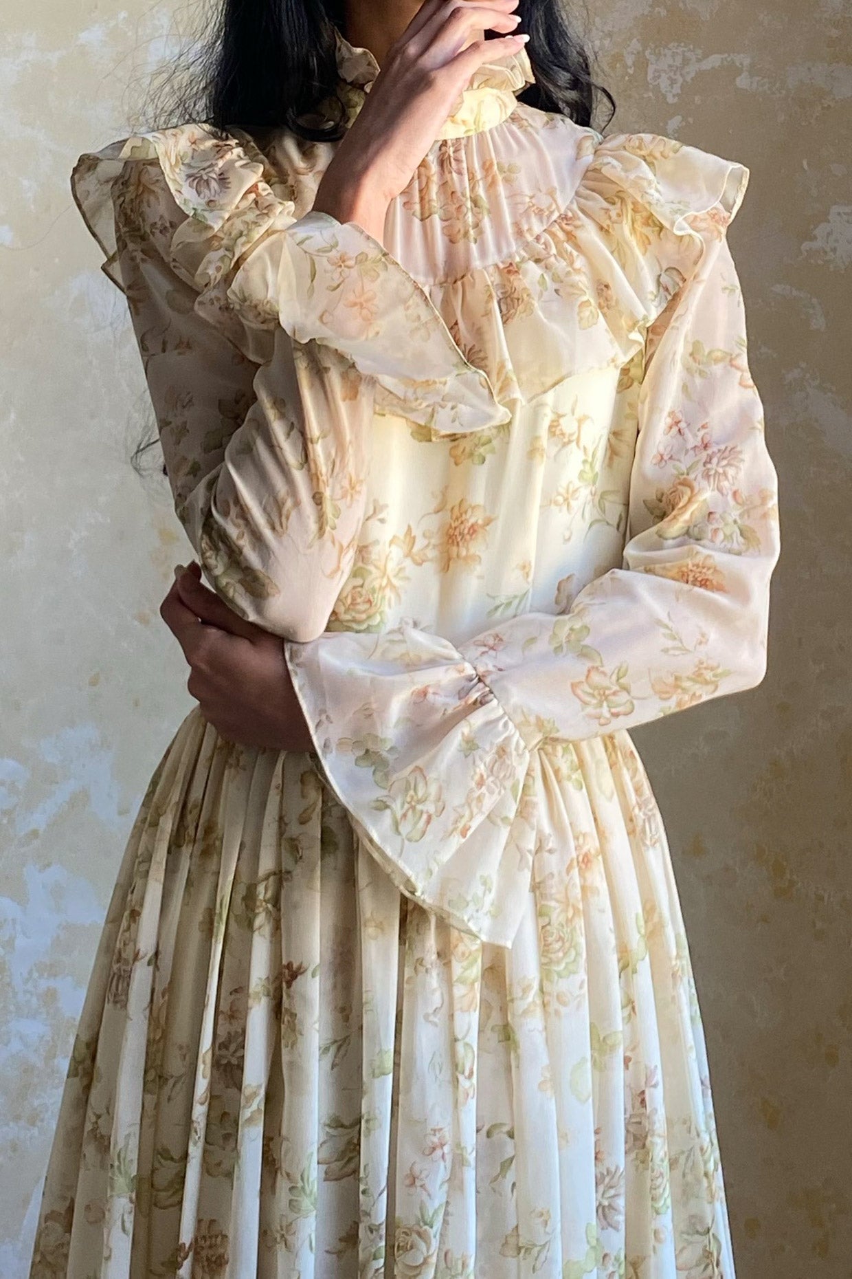 1970s Floral Chiffon Gown