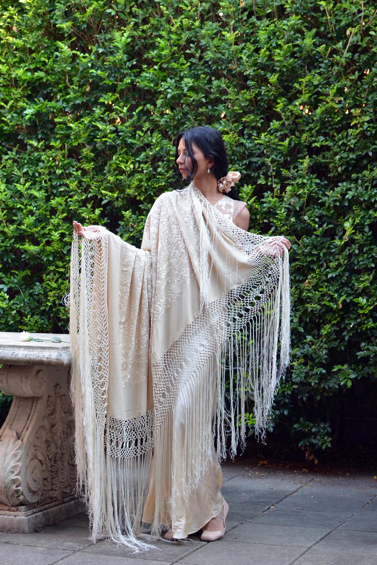 Antique Art Deco Silk Piano Shawl