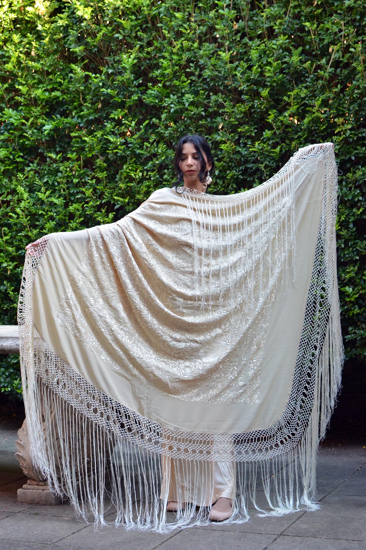 Antique Art Deco Silk Piano Shawl
