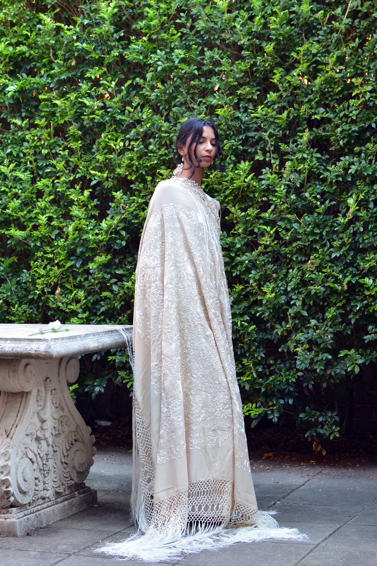 Antique Art Deco Silk Piano Shawl