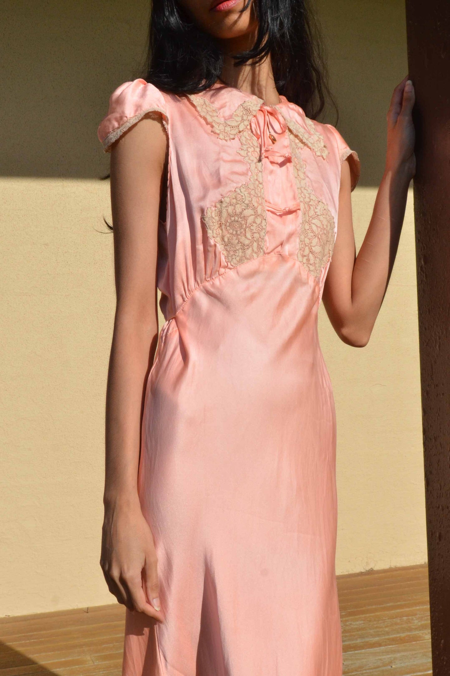 1930s Peach Silk Slip Dress