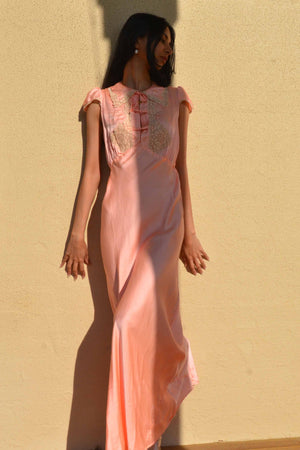 1930s Peach Silk Collared Slip Dress