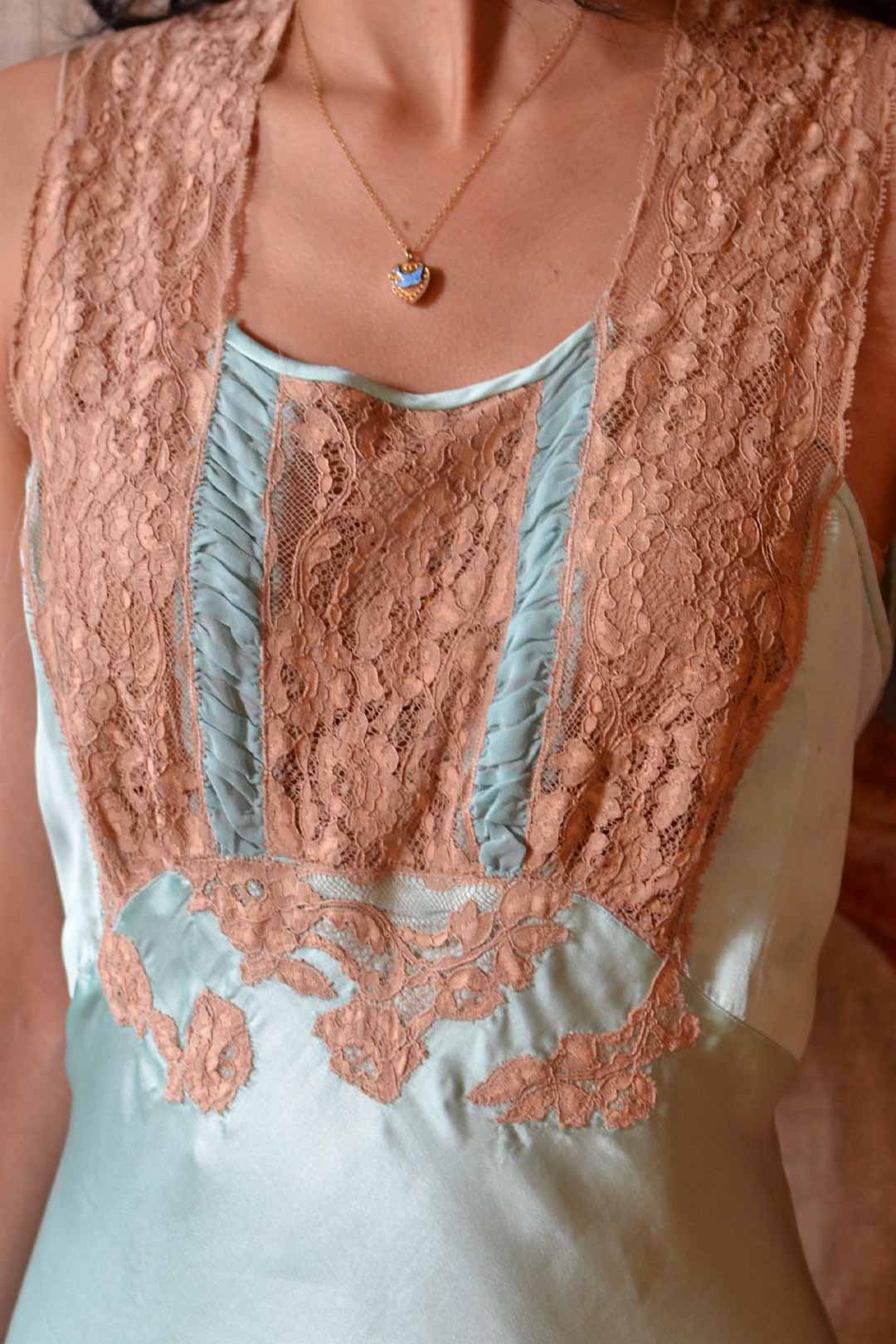 1930s Seafoam Silk Open Back Gown