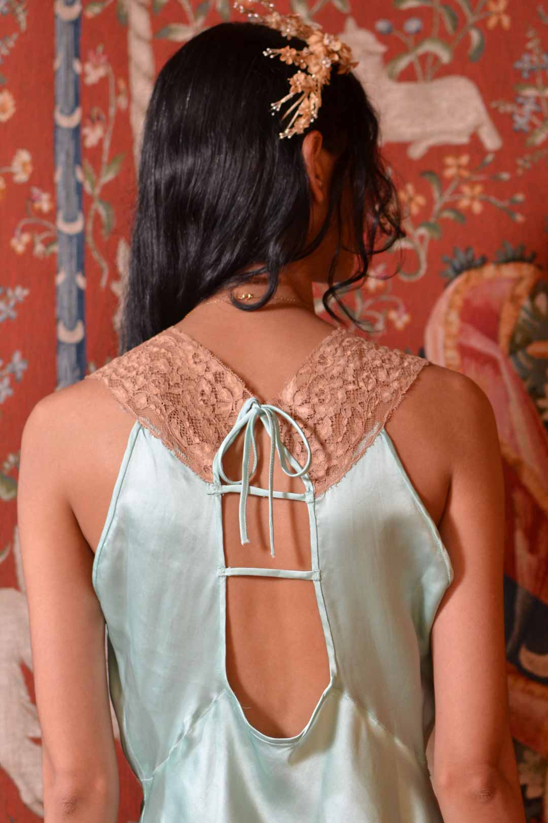 1930s Seafoam Silk Open Back Gown