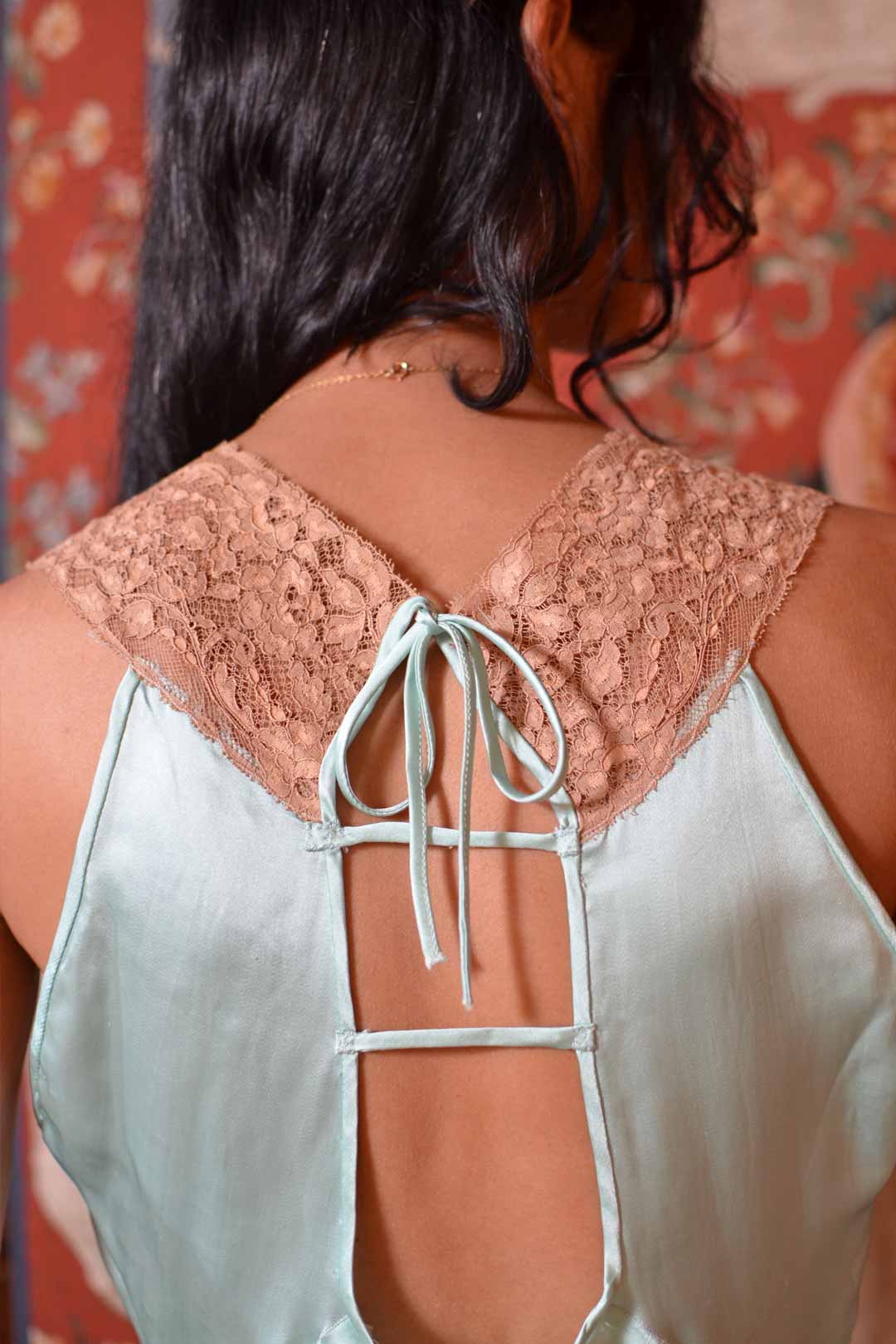 1930s Seafoam Silk Open Back Gown