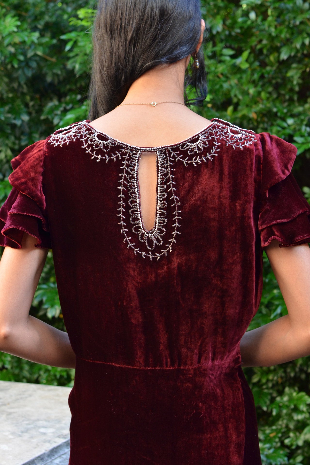 1930s Bias Cut Burgundy Silk Velvet