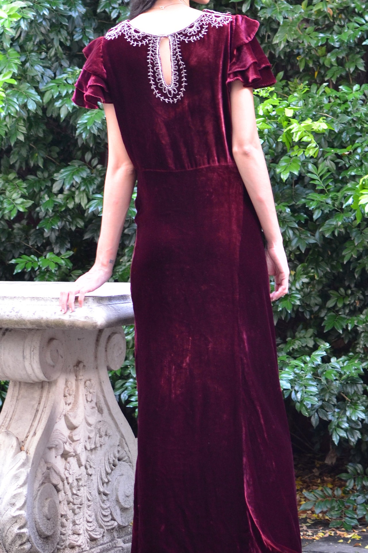 1930s Bias Cut Burgundy Silk Velvet