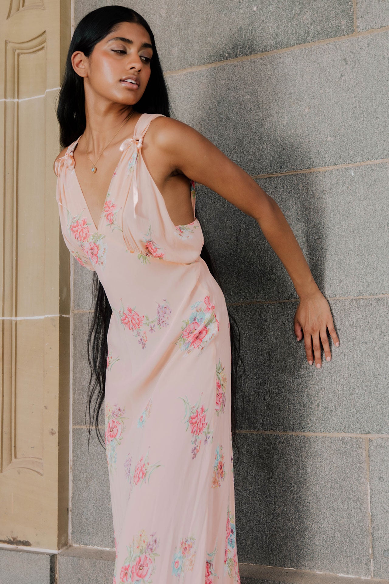 1930s 1940s Pink Floral Crepe Chiffon Slip Dress