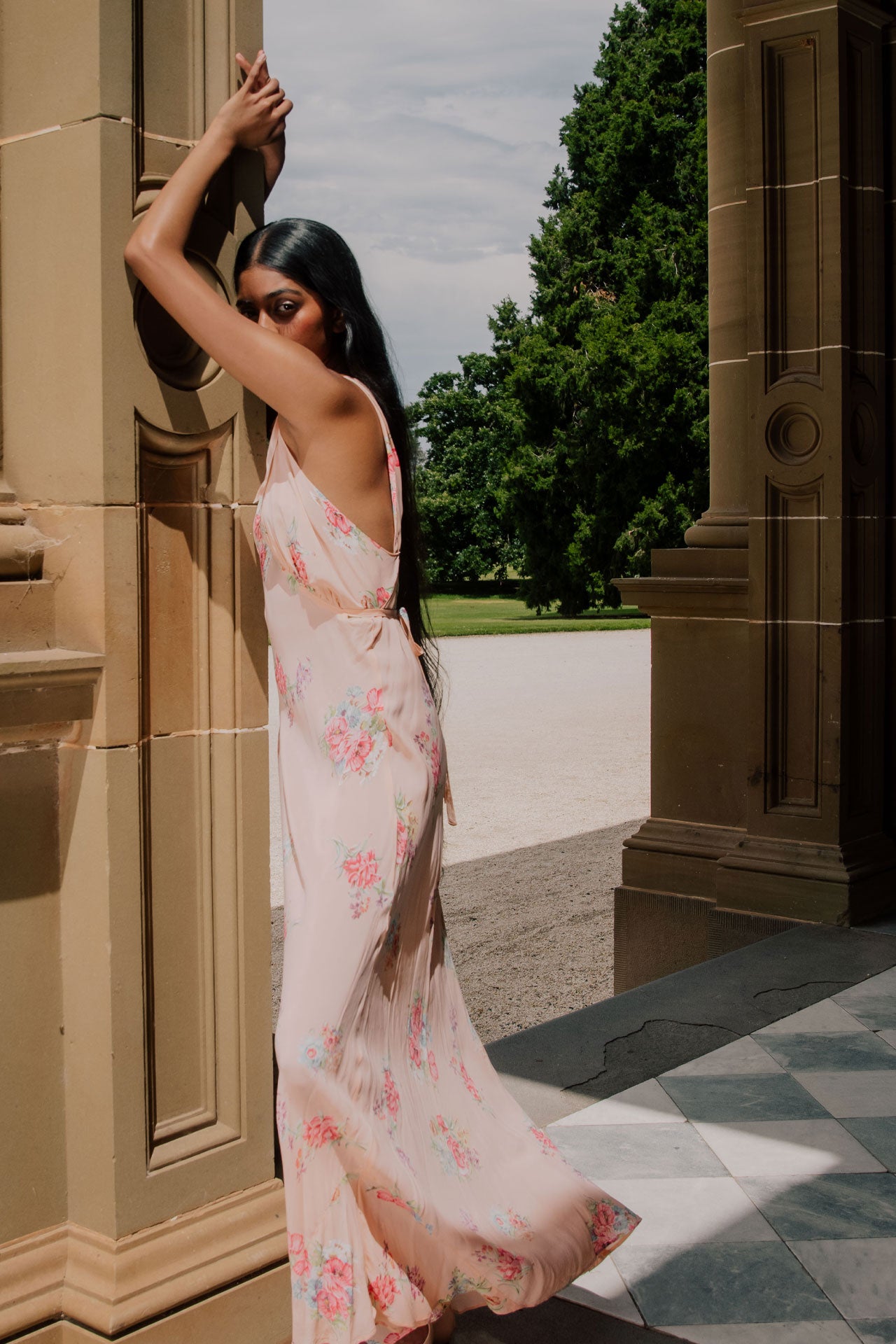 1930s 1940s Pink Floral Crepe Chiffon Slip Dress