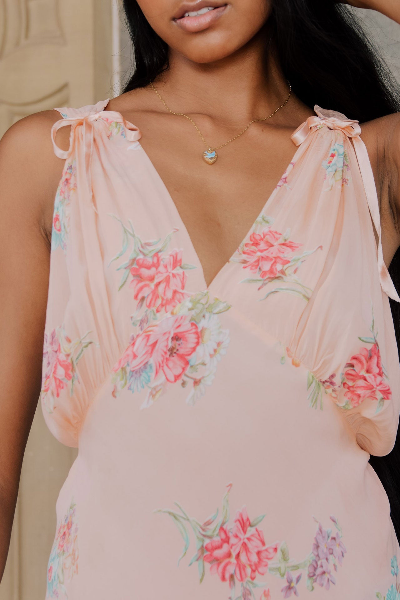 1930s 1940s Pink Floral Crepe Chiffon Slip Dress