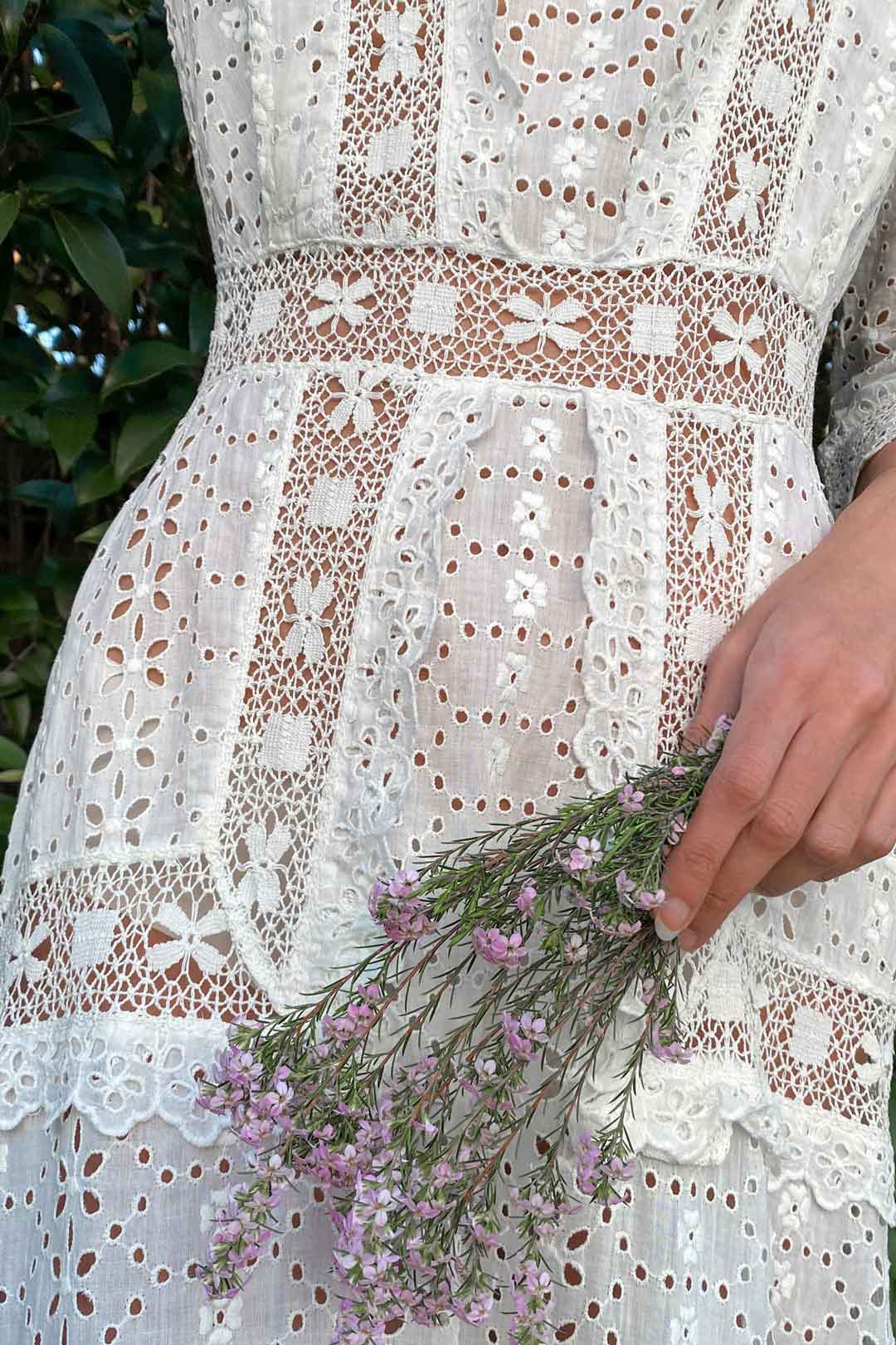 Early 1900s Antique Cotton Eyelet & Lace Dress XS/S