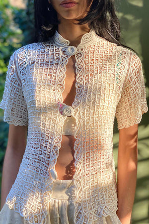 Antique Ivory Silk Tape Lace Blouse