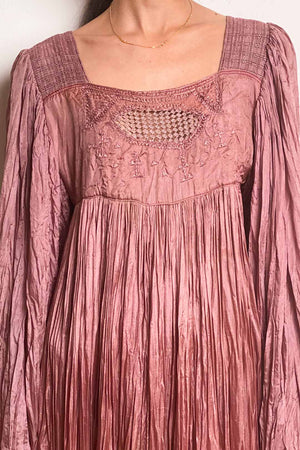 70s Plisse Pleated Kimono Sleeve Kaftan Dress