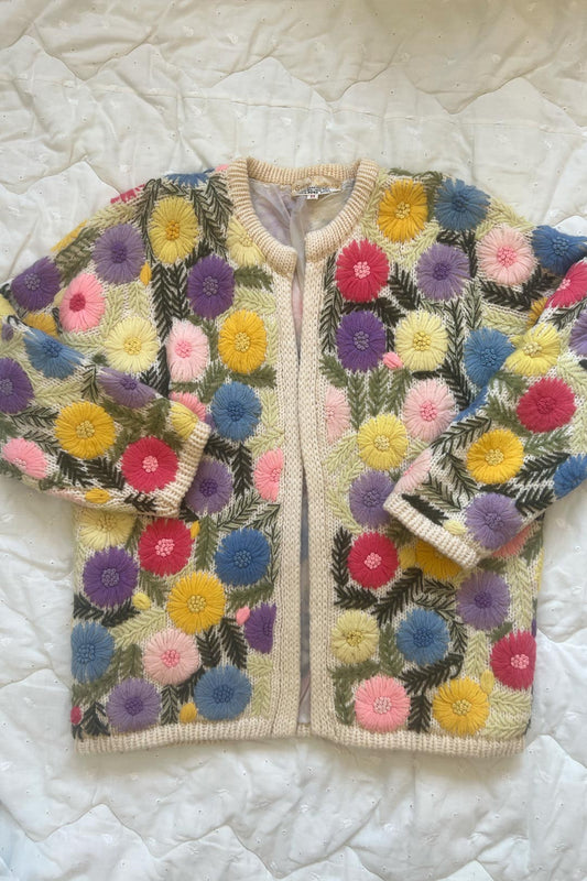 1950s 1960s Hand embroidered Wool Cardigan