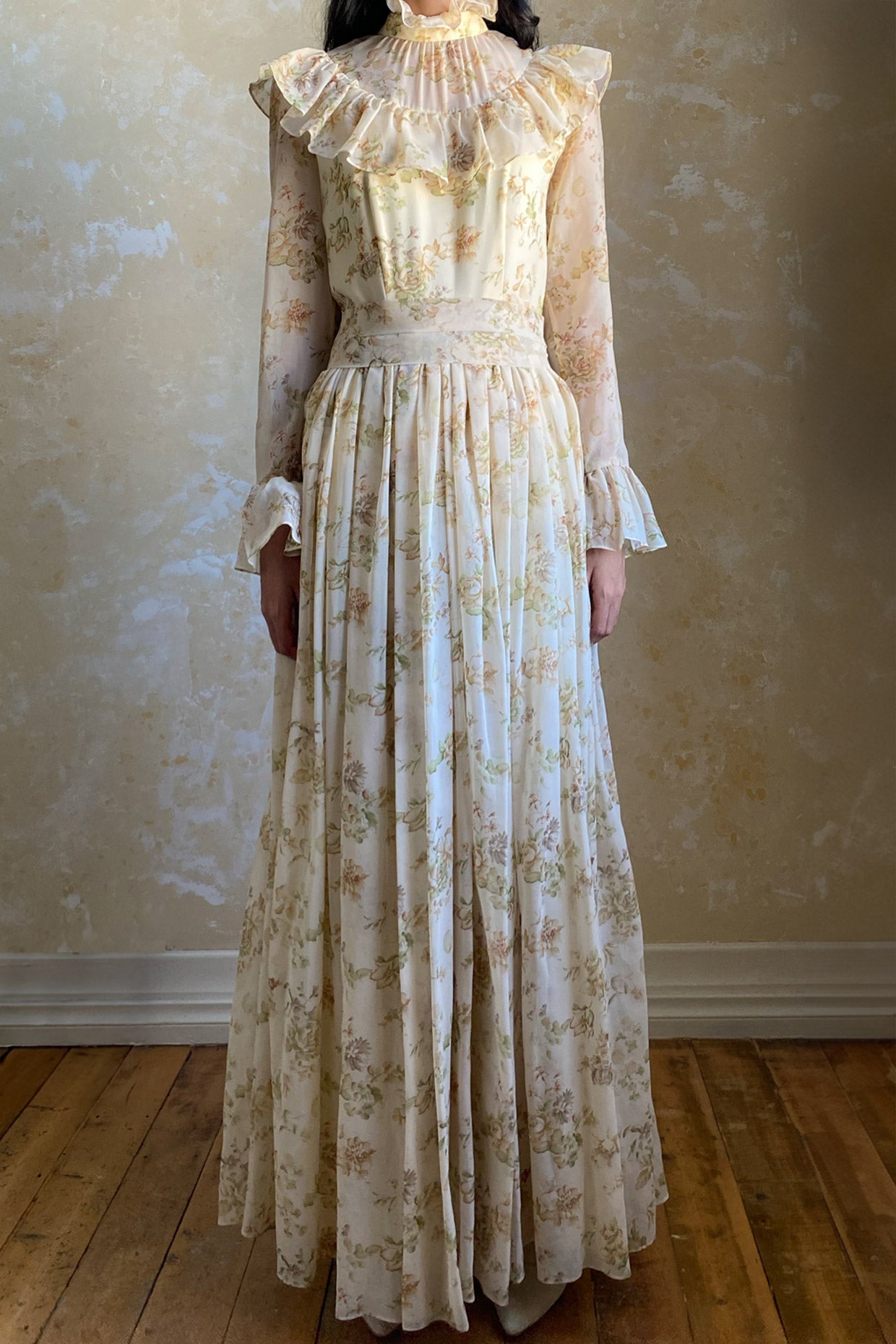 1970s Floral Chiffon Gown