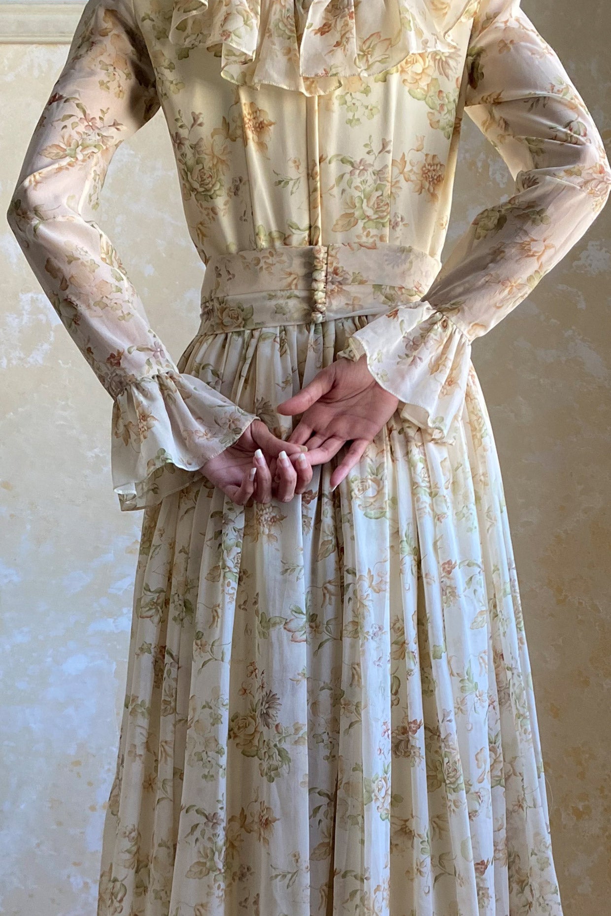 1970s Floral Chiffon Gown