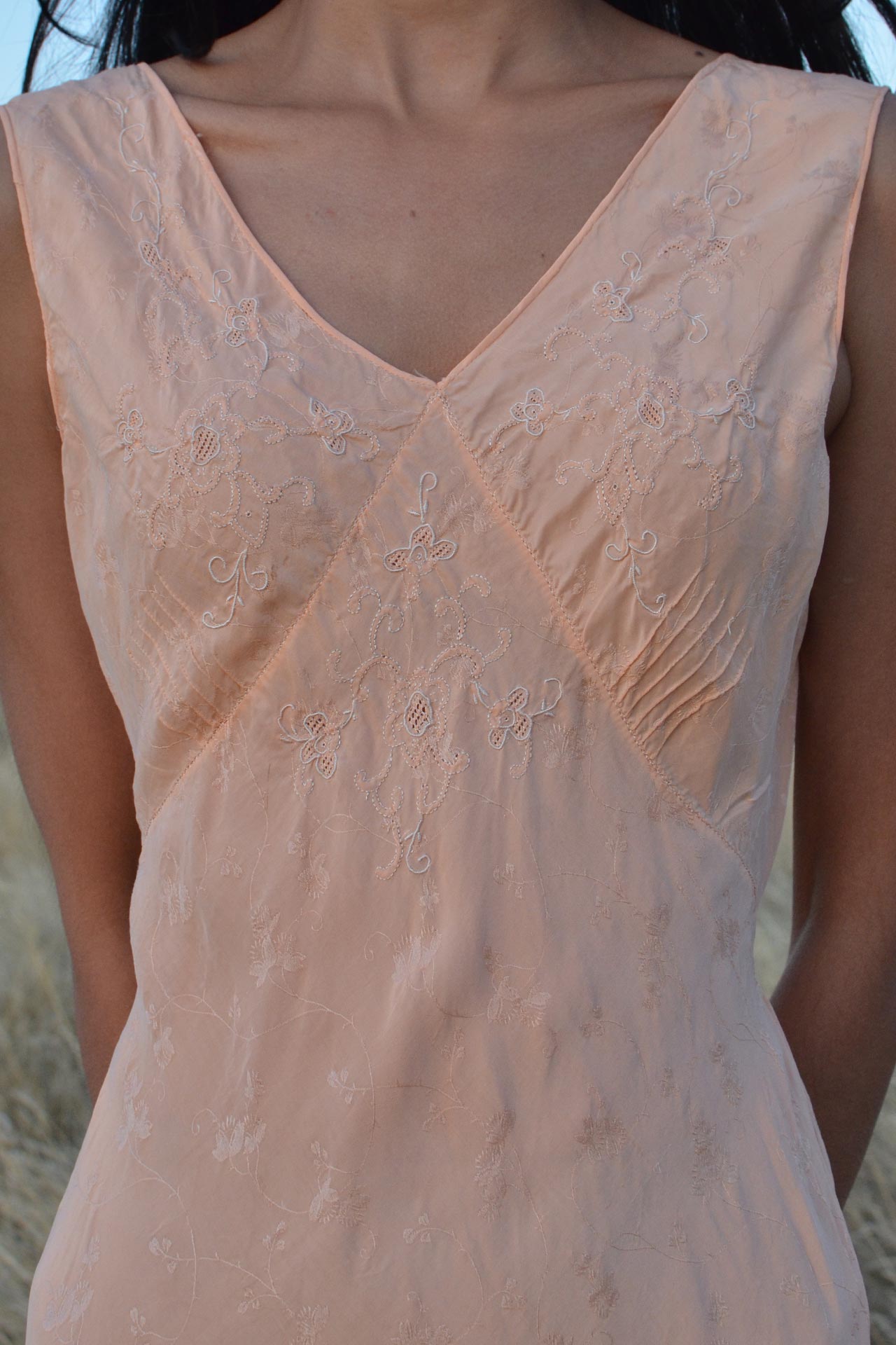 1930s Tangerine Silk Damask Slip Dress