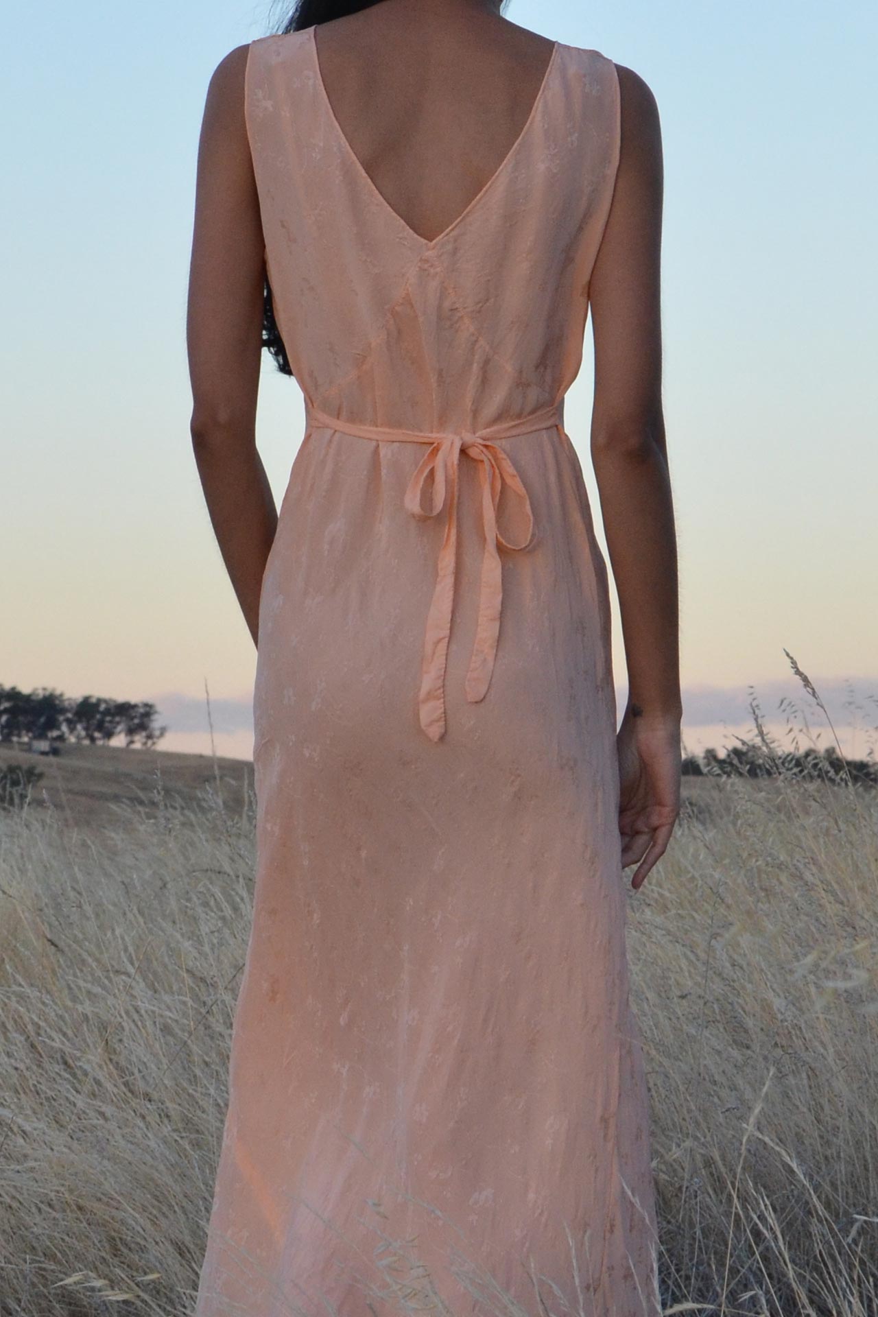 1930s Tangerine Silk Damask Slip Dress