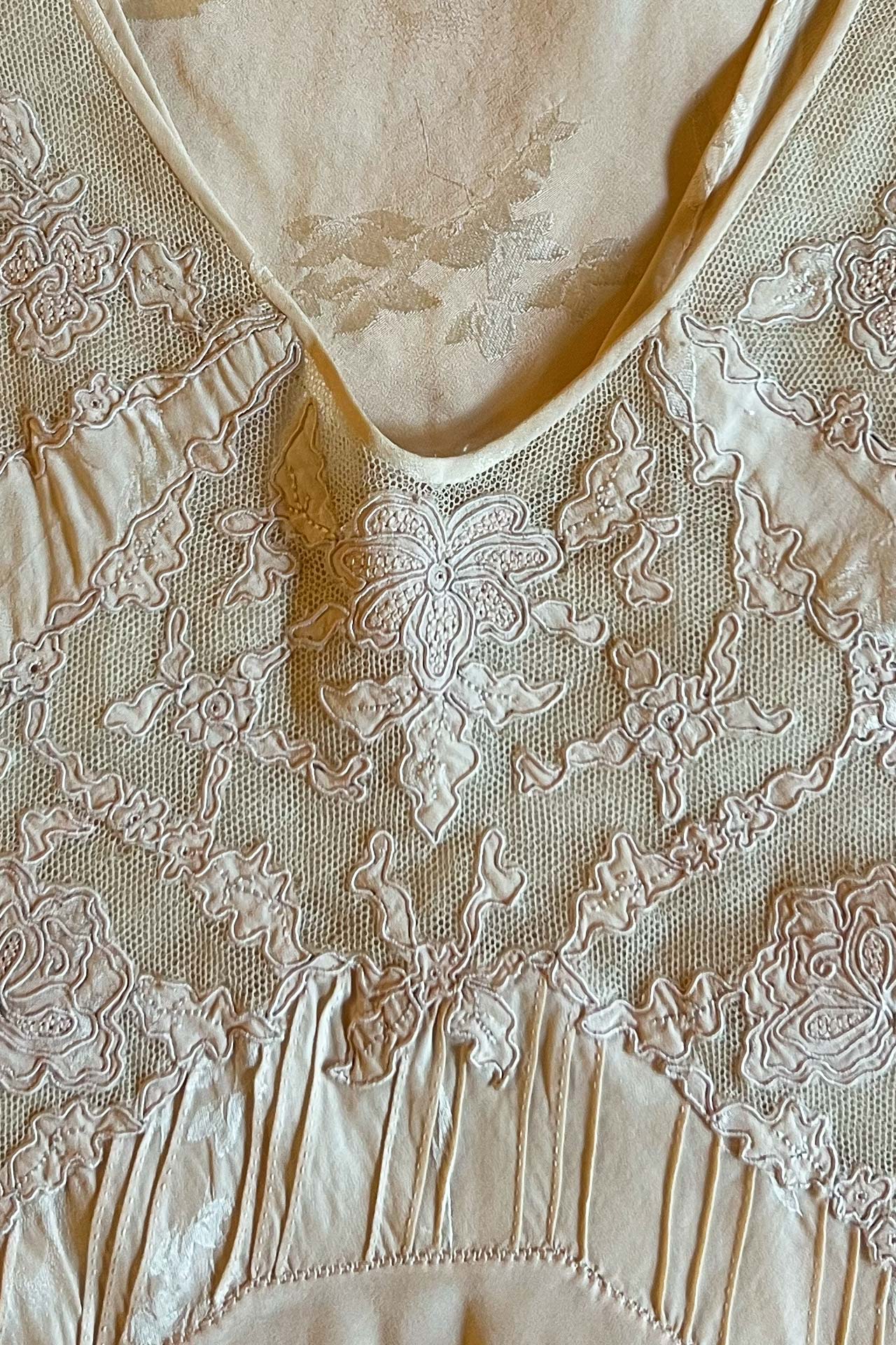 1930s Silk Damask Appliqué Cutwork Slip Dress