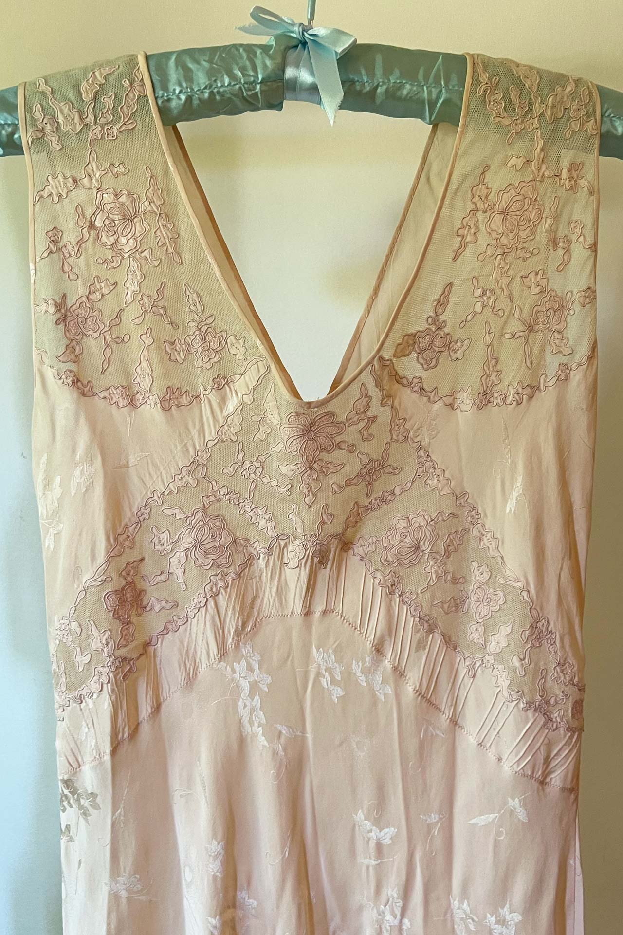 1930s Silk Damask Appliqué Cutwork Slip Dress