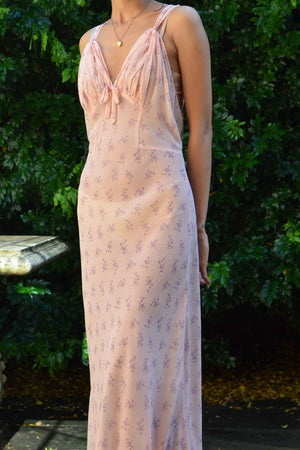 1930s Pink & Lavender Floral Slip Dress