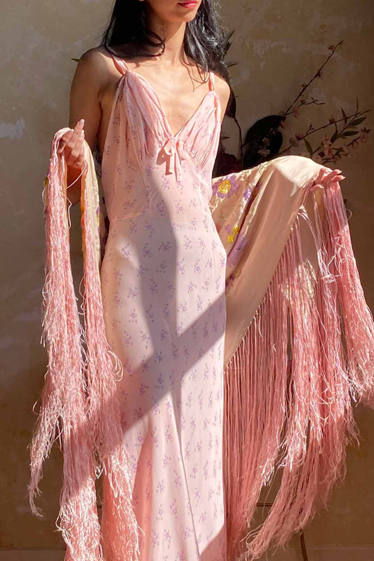 1930s Pink & Lavender Floral Slip Dress