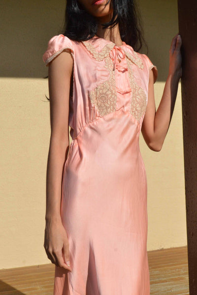 1930s Peach Silk Collared Slip Dress