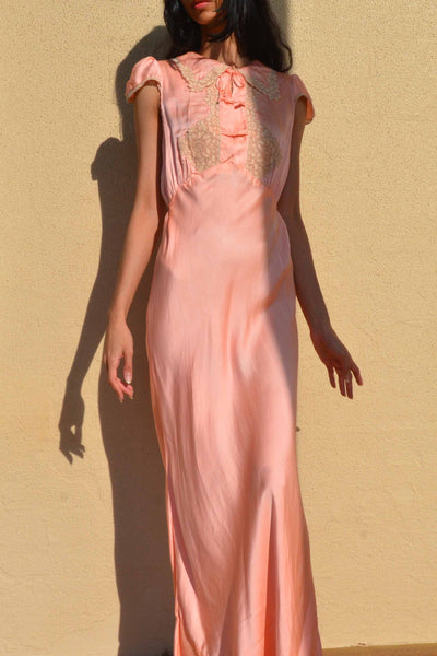 1930s Peach Silk Collared Slip Dress