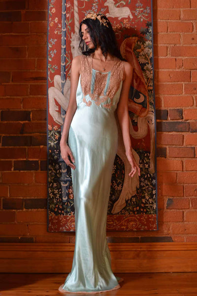 1930s Seafoam Silk Open Back Gown