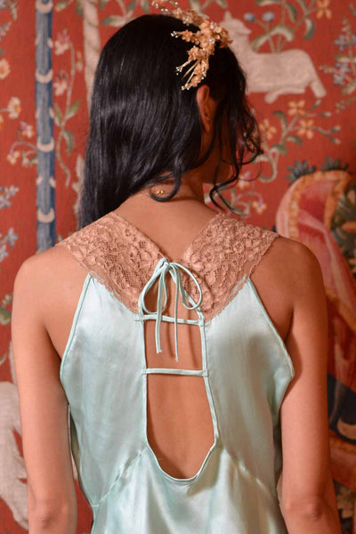 1930s Seafoam Silk Open Back Gown