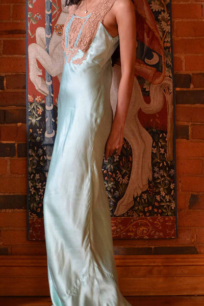 1930s Seafoam Silk Open Back Gown