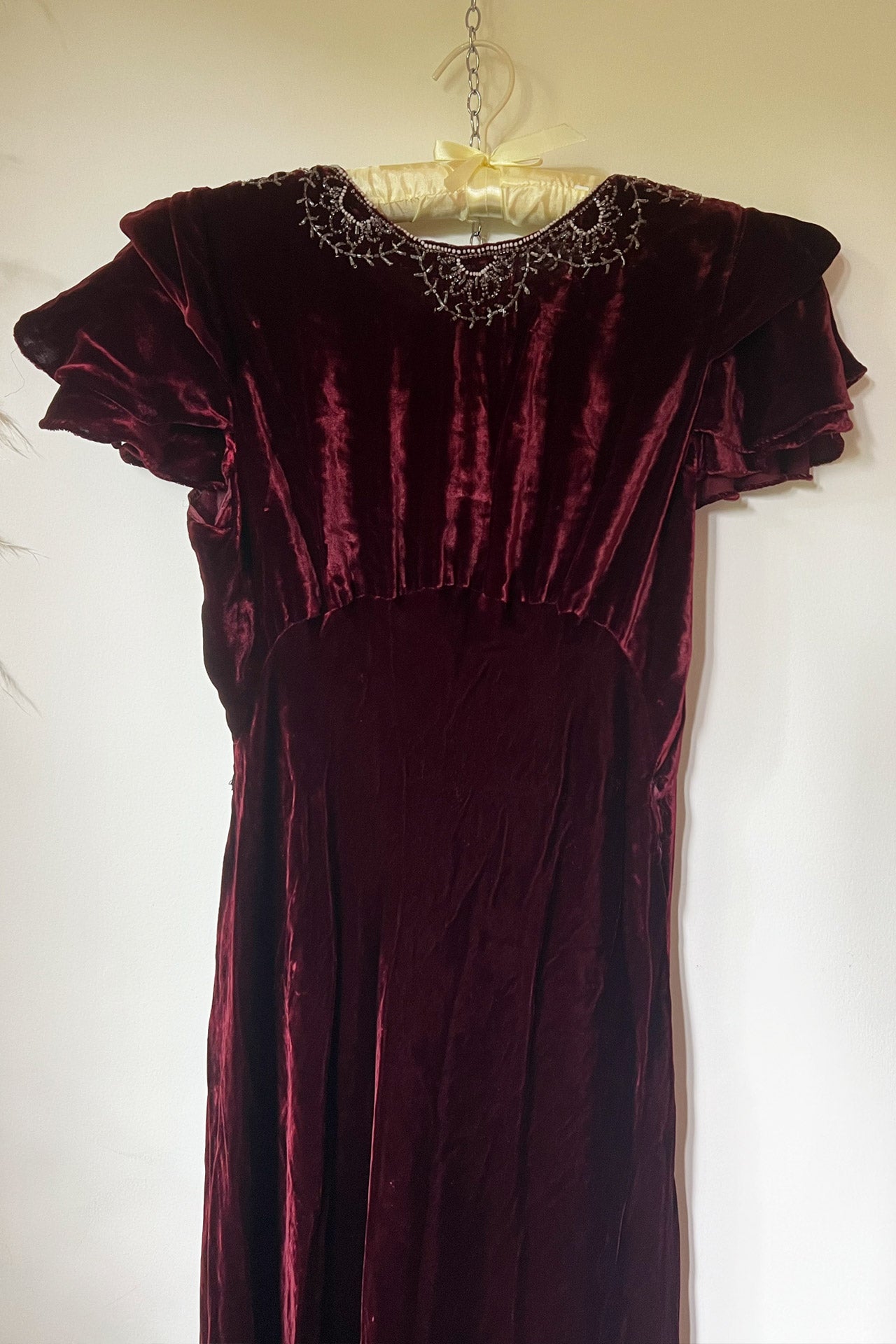 1930s Bias Cut Burgundy Silk Velvet