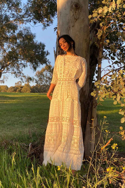 Early 1900s Antique Cotton Eyelet & Lace Dress XS/S