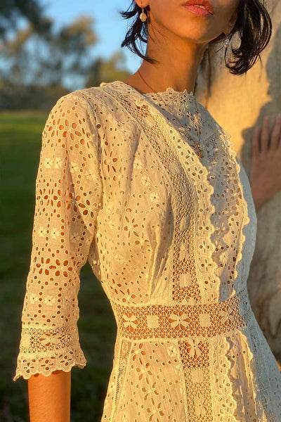 Early 1900s Antique Cotton Eyelet & Lace Dress XS/S