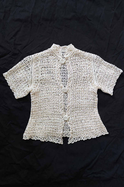 Antique Ivory Silk Tape Lace Blouse