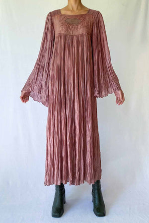 70s Plisse Pleated Kimono Sleeve Kaftan Dress